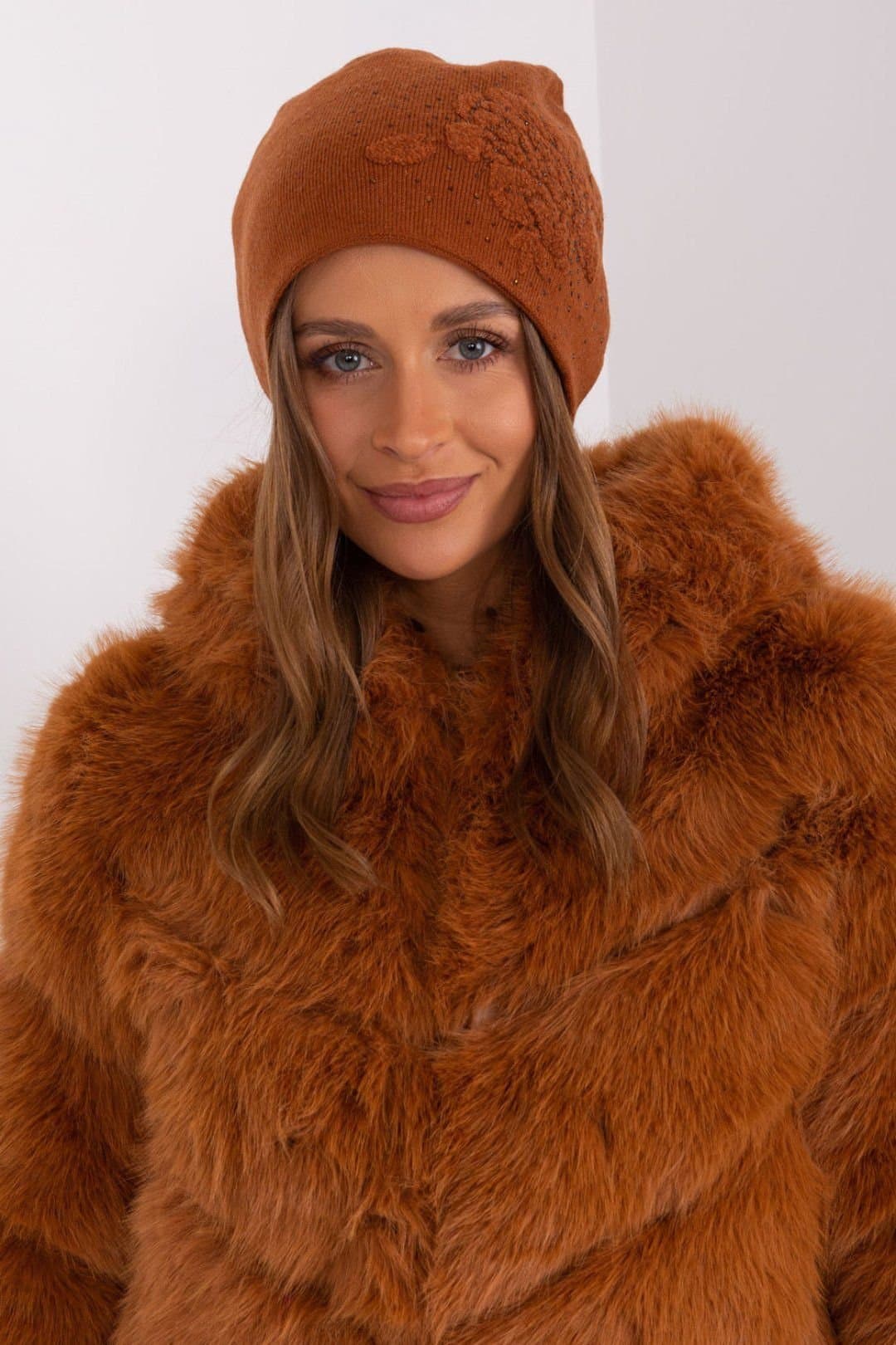 Love Lace Love Lace Women's Warm Winter Cashmere Beanie Hat With Decorative Rhinestone Trim in Brown