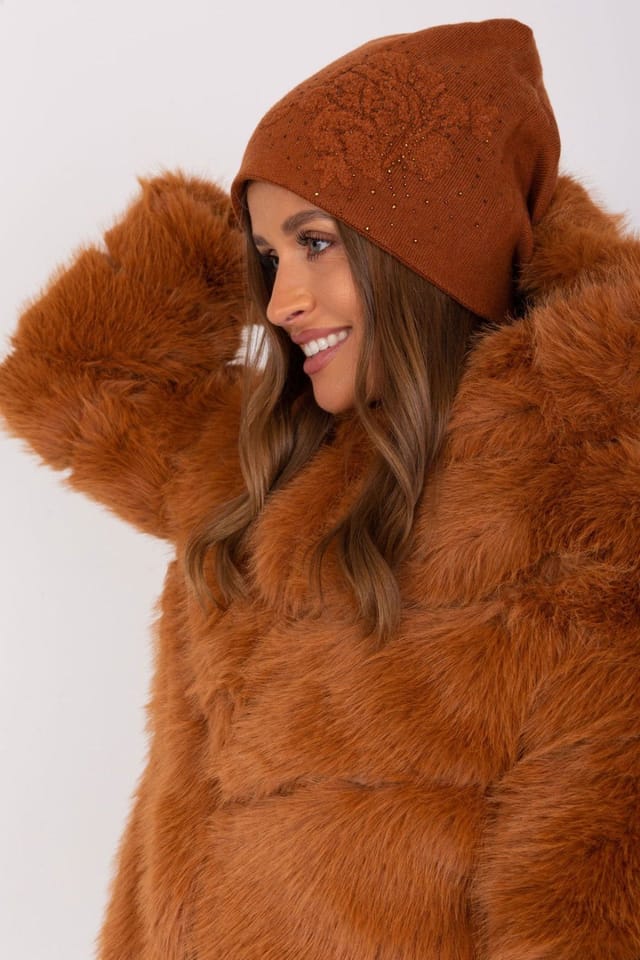 Love Lace Love Lace Women's Warm Winter Cashmere Beanie Hat With Decorative Rhinestone Trim in Brown - 2