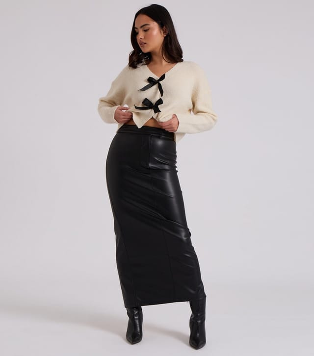 Urban Bliss Women's Black Faux Leather Midi Skirt Urban Bliss New Look - 2