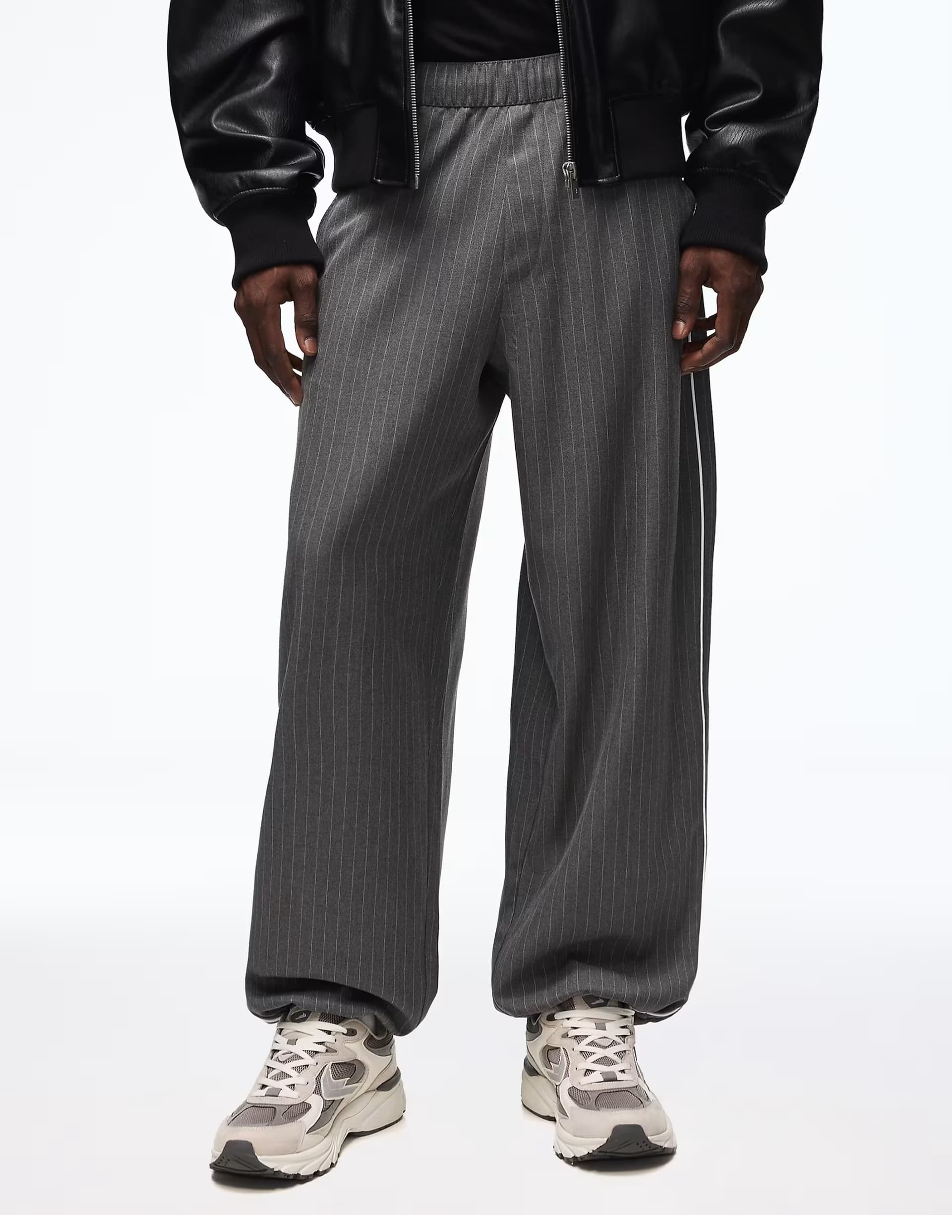 ASOS Bershka Pinstripe joggers with side stripe in washed grey