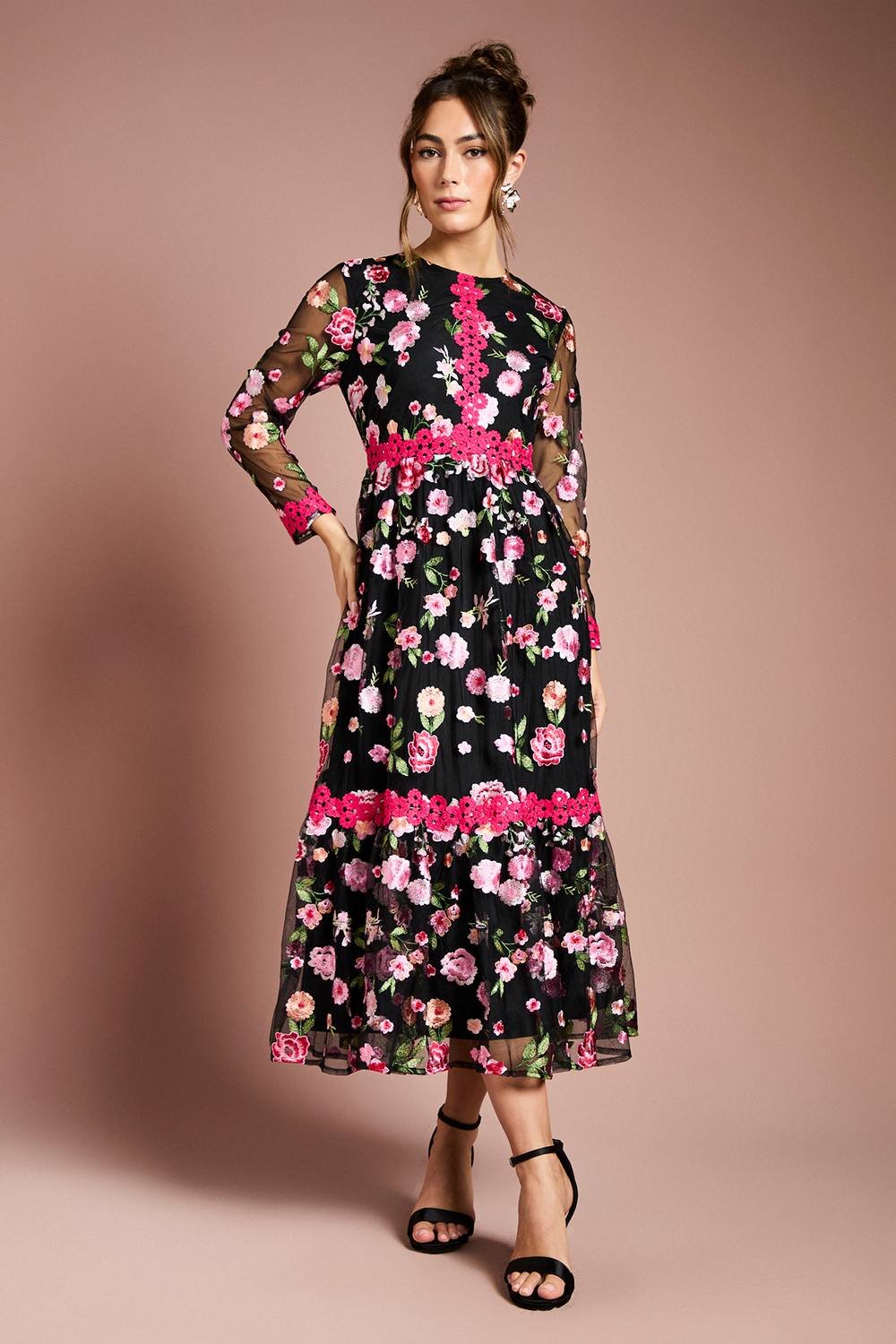 Coast Coast Women's Embroidered Floral Midi Dress in Black - 3