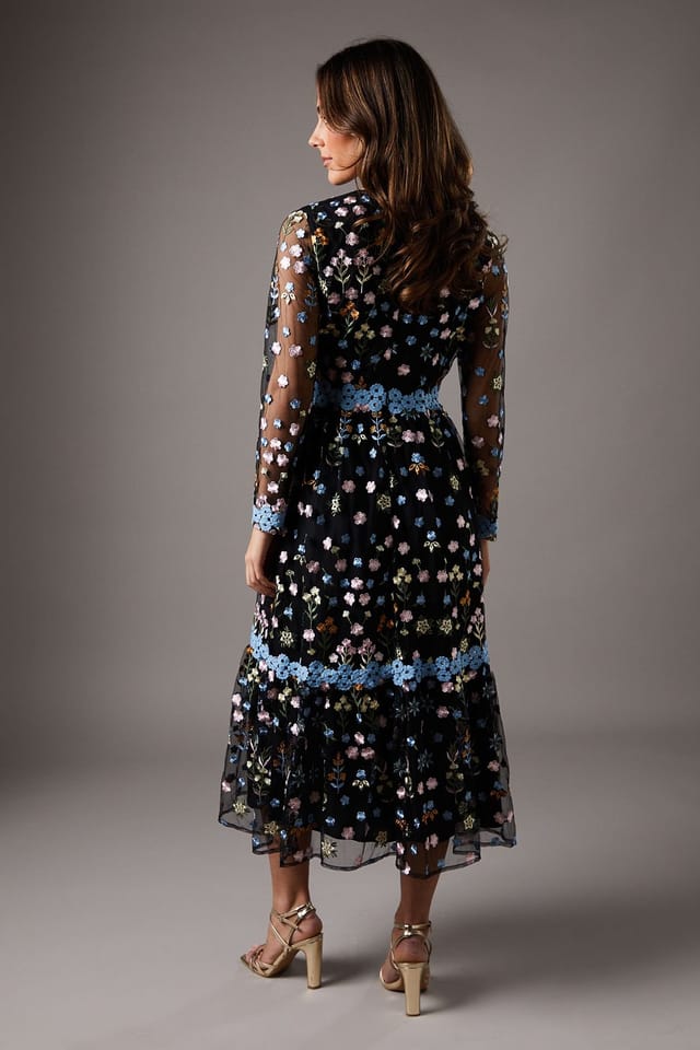 Coast Coast Women's Embroidered Floral Midi Dress in Black - 3