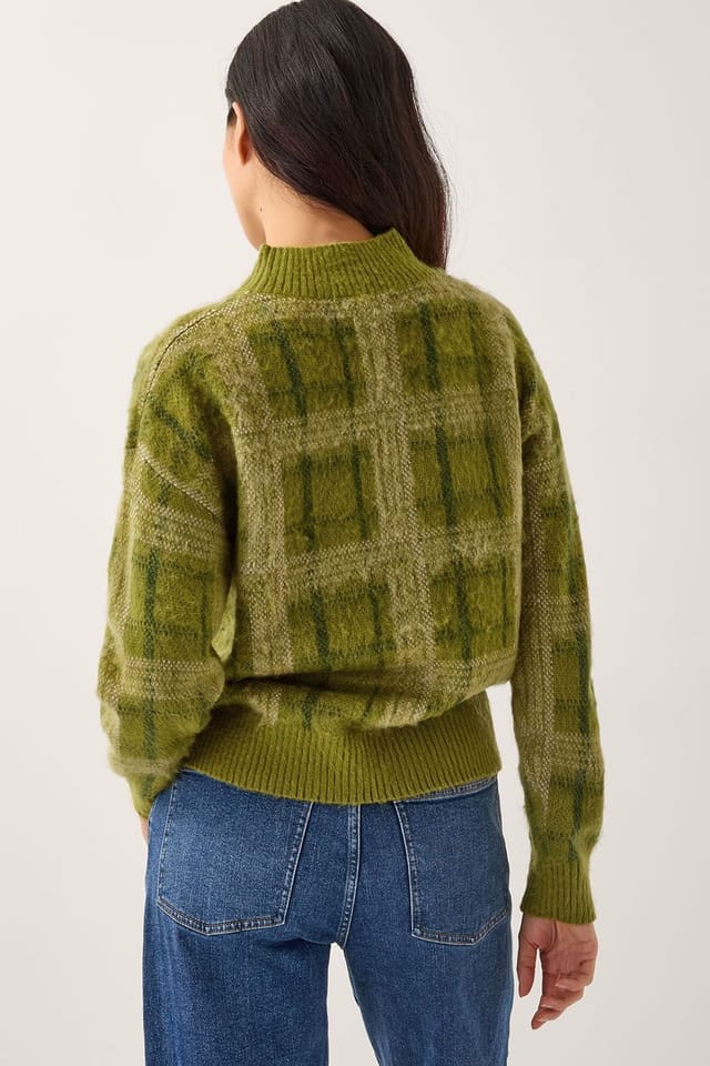 Monsoon Monsoon Women's Cleo Brushed Check Print Jumper Green - 2