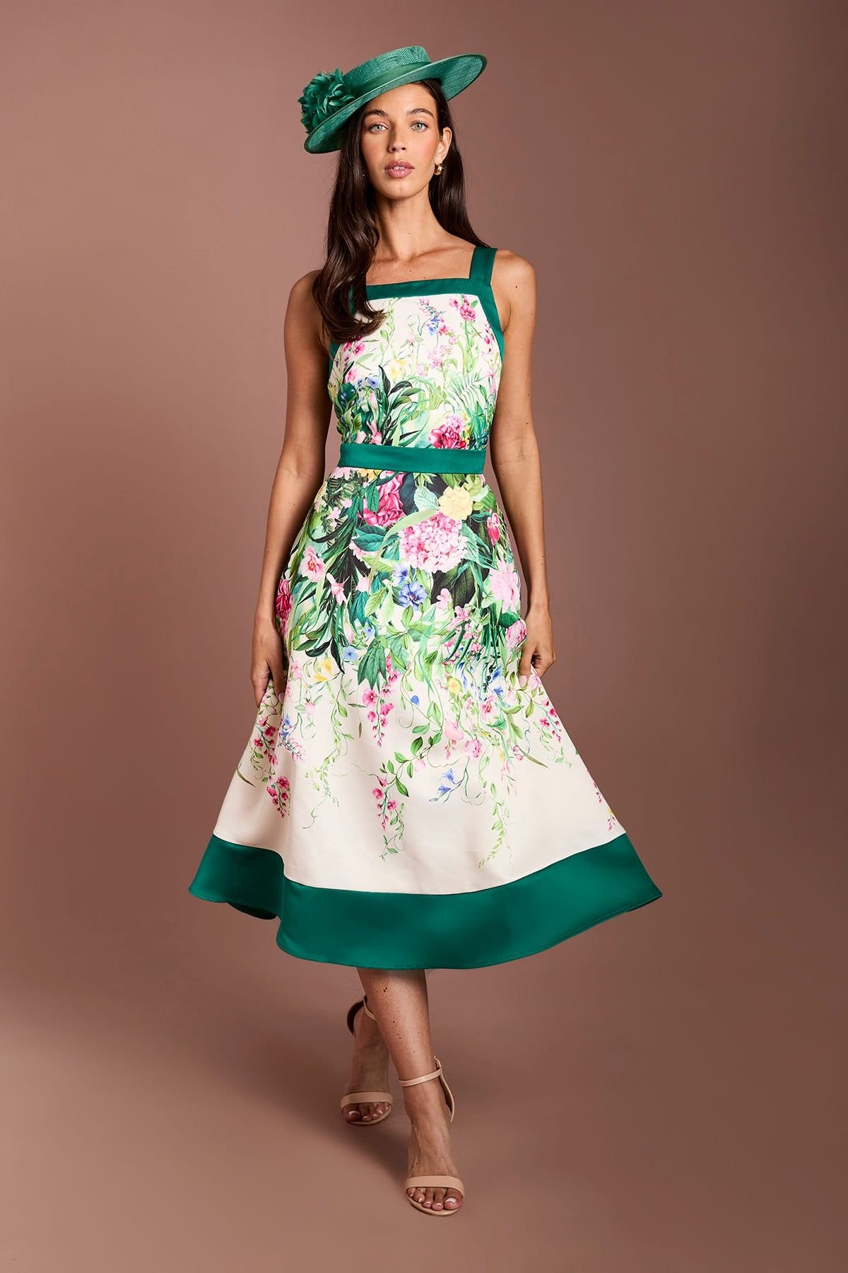 Coast Floral Print Satin Midi Dress In Ivory