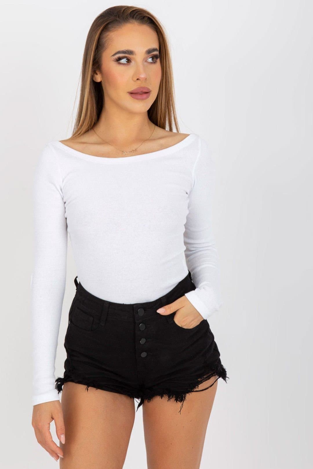 Love Lace Love Lace Women's Long Sleeve Boat Neck Blouse Deep Back Cutout in White