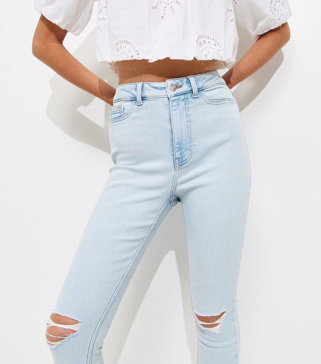 New Look Women's Light Blue Hallie Ripped Skinny Jeans New Look - 2