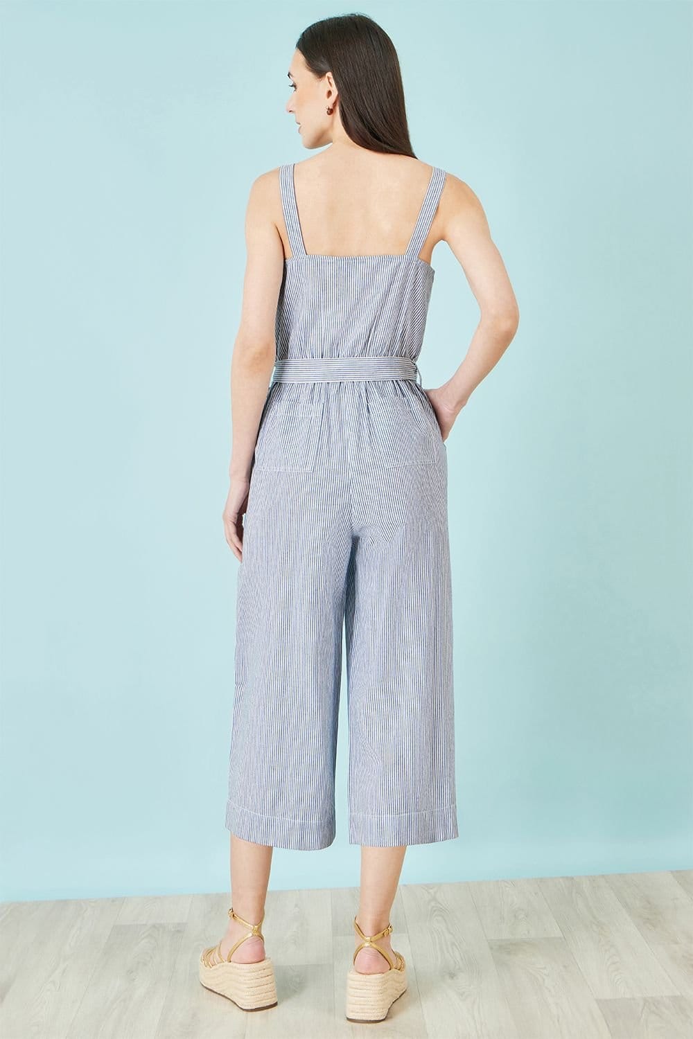 Yumi Yumi Women's Blue Cotton Stripe Button Through Jumpsuit - 4