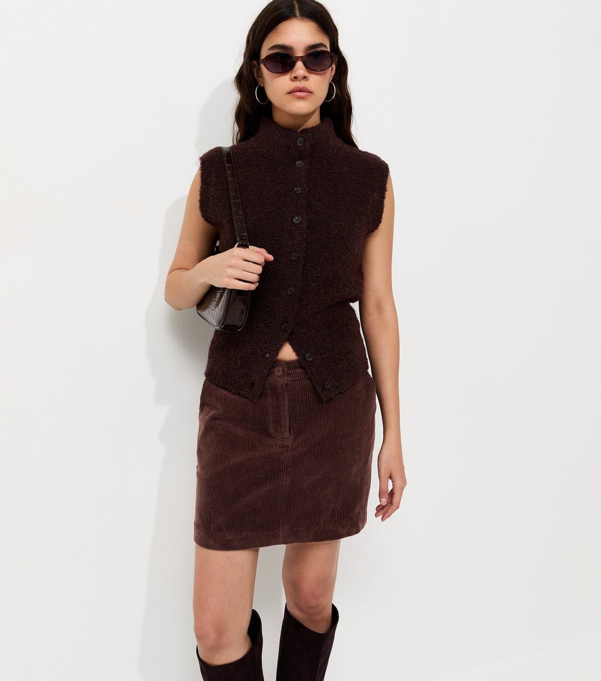 New Look Women's Dark Brown Cotton Corduroy Mini Skirt New Look