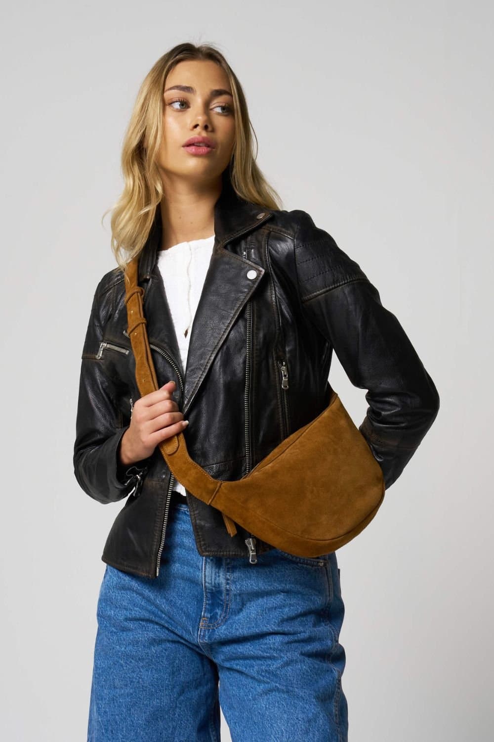 Barneys Originals Barneys Originals Tan Suede Crossbody Bag