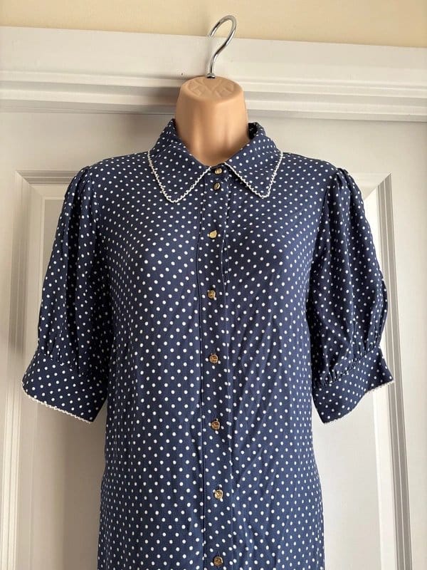 Fïnery London Navy Polka Dot Long Summer Dress Size 10