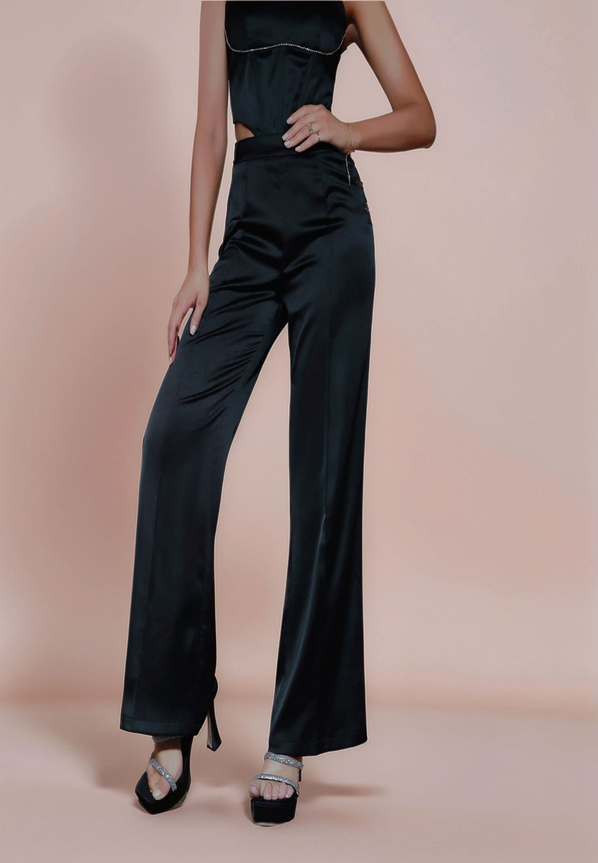 Divine Grace Divine Grace Black Satin Wide Leg Trousers