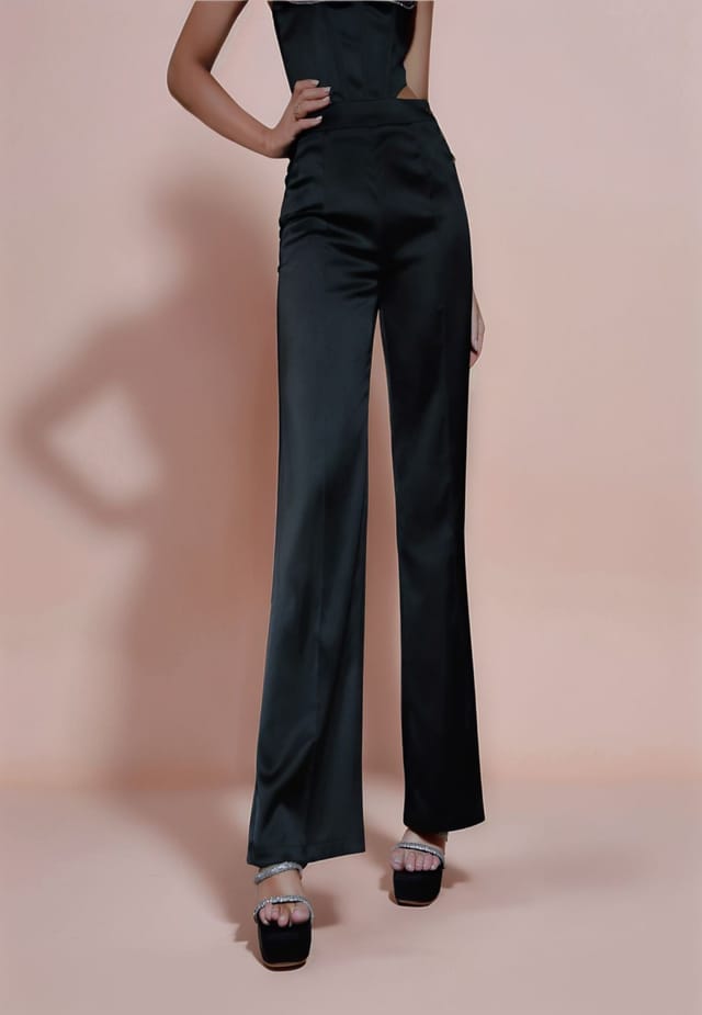 Divine Grace Divine Grace Women's Black Satin Wide Leg Trousers - 2