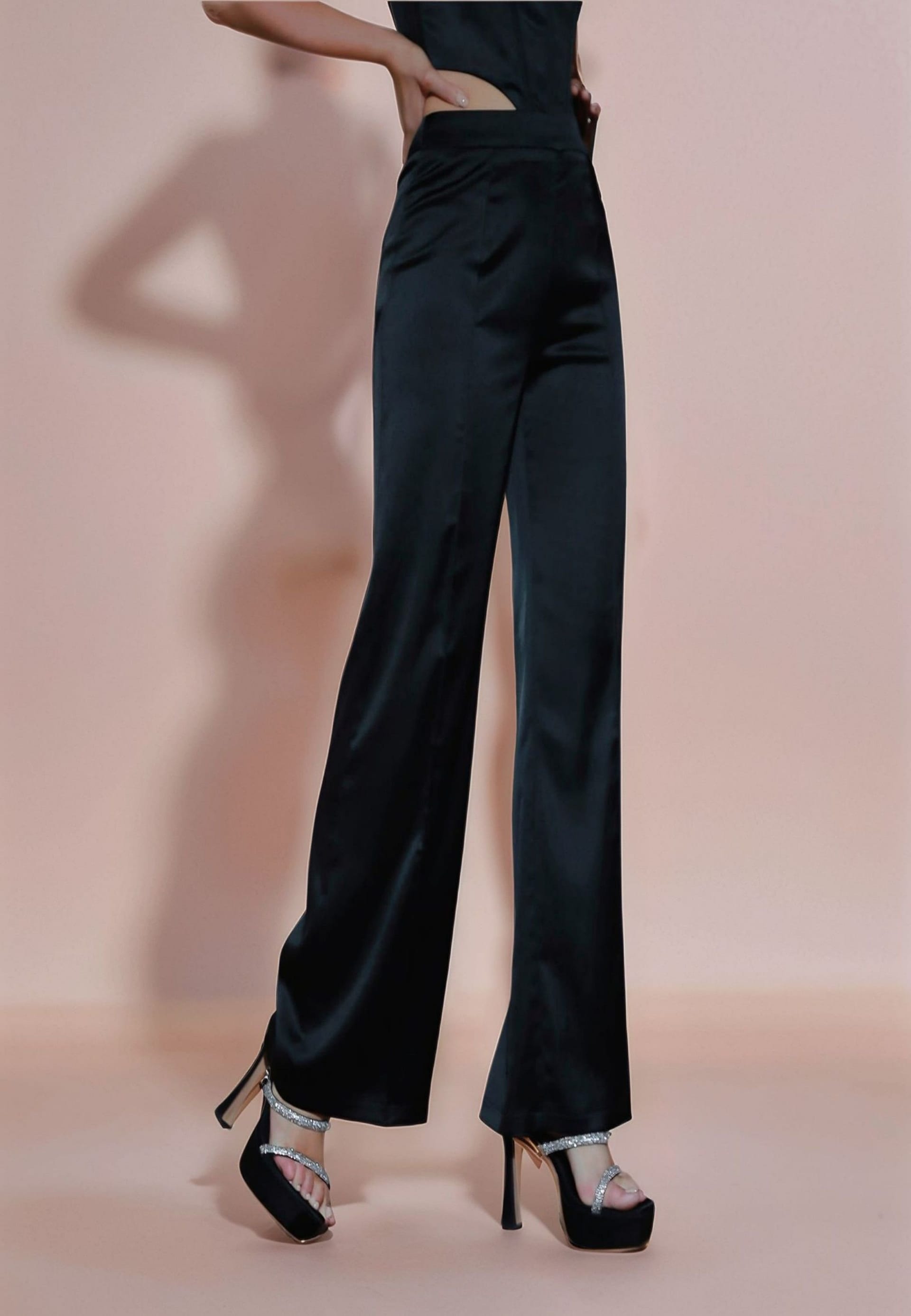Divine Grace Divine Grace Women's Black Satin Wide Leg Trousers - 4