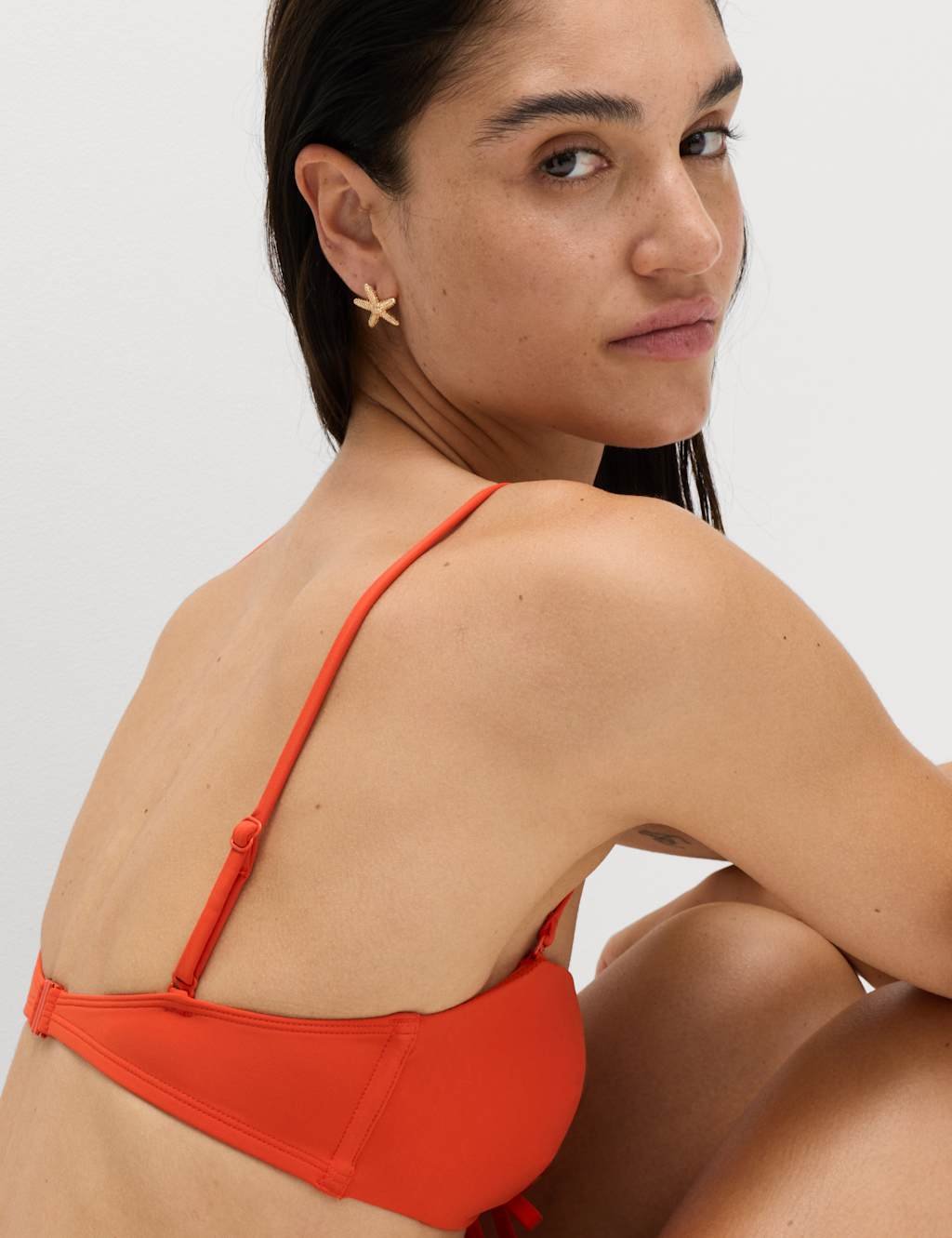 Marks & Spencer M&S Padded Tie Front Bandeau Bikini Top Orange - 4