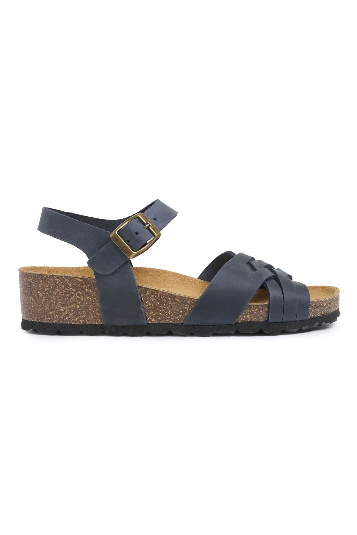 Celtic & Co Celtic & Co Mid Navy Leather Low Wedge Sandal