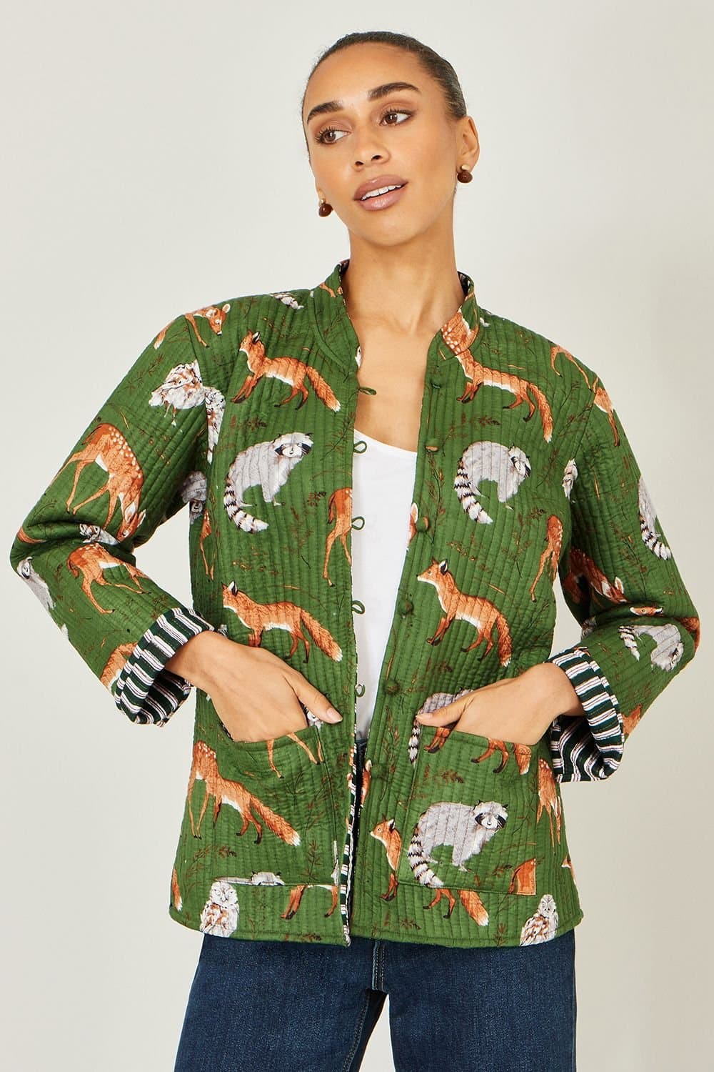 Yumi Yumi Women's Green Fox Reversible Cotton Quilted Jacket
