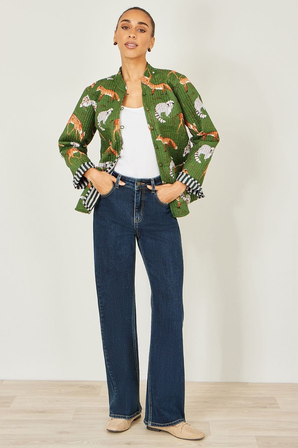 Yumi Yumi Women's Green Fox Reversible Cotton Quilted Jacket - 4