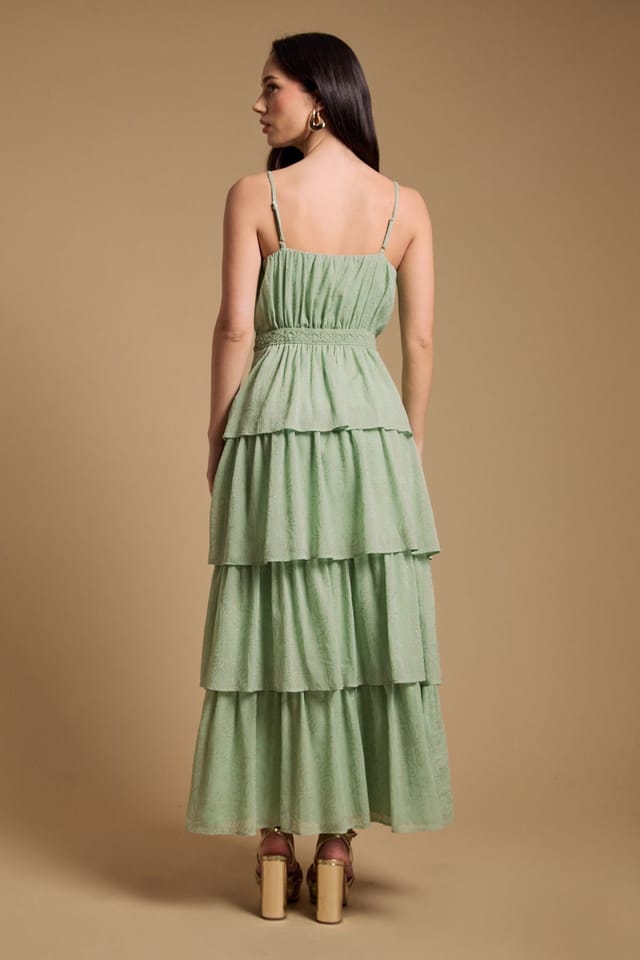 Oasis Oasis Women's Strappy Tiered Frill Midaxi Dress in Light Green - 3