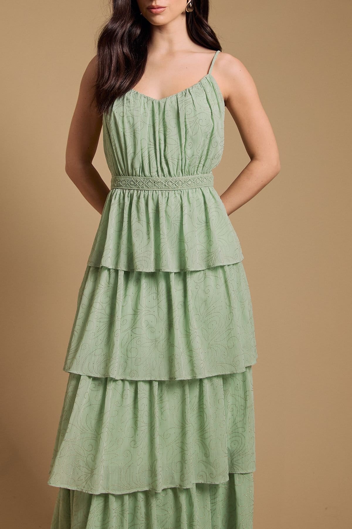 Oasis Oasis Women's Strappy Tiered Frill Midaxi Dress in Light Green - 4
