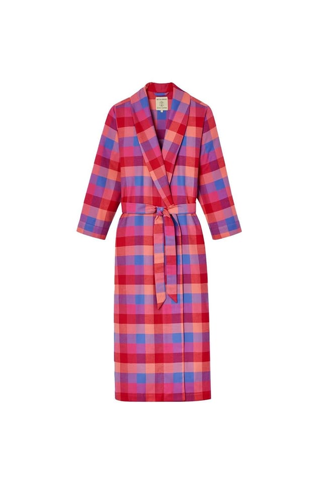 British Boxers British Boxers Women's "Coral Shire" Square Brushed Cotton Dressing Gown in Coral - 2