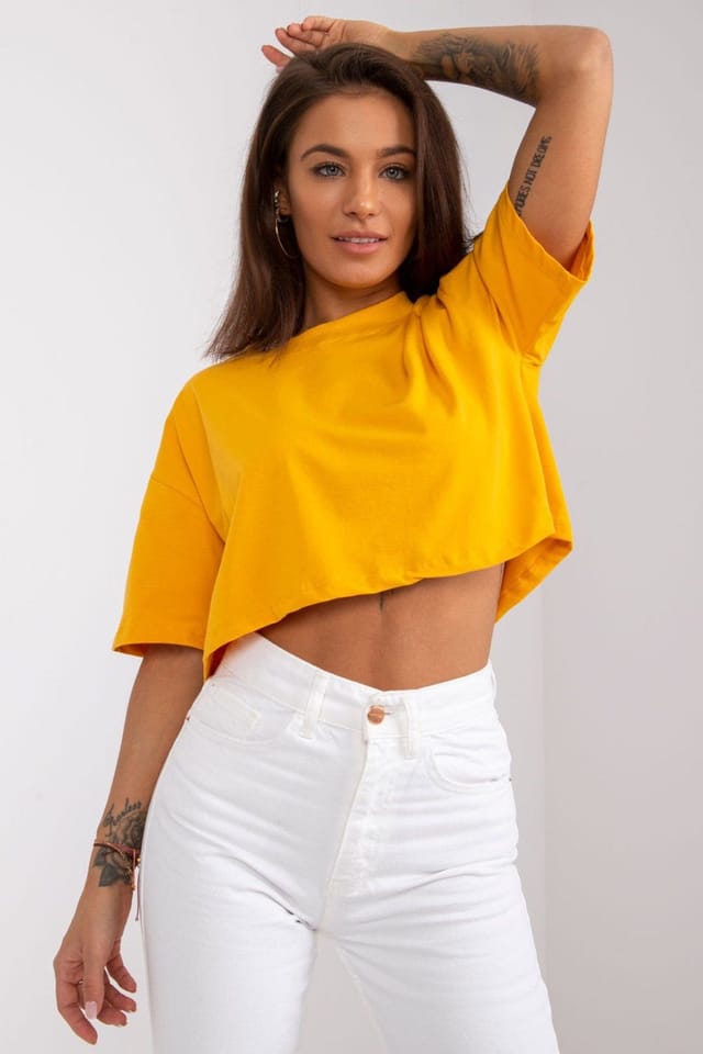 Love Lace Love Lace Women's Loose Fit Short Sleeve T-Shirt Style 165157 in Mustard - 2