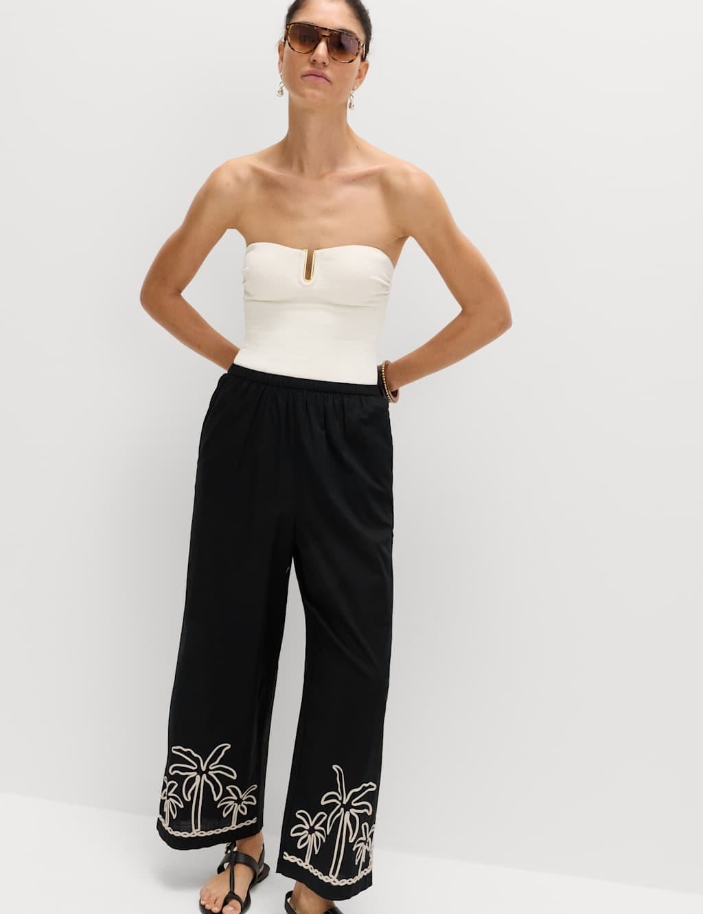 M&S Black Mix Embroidered Beach Trousers