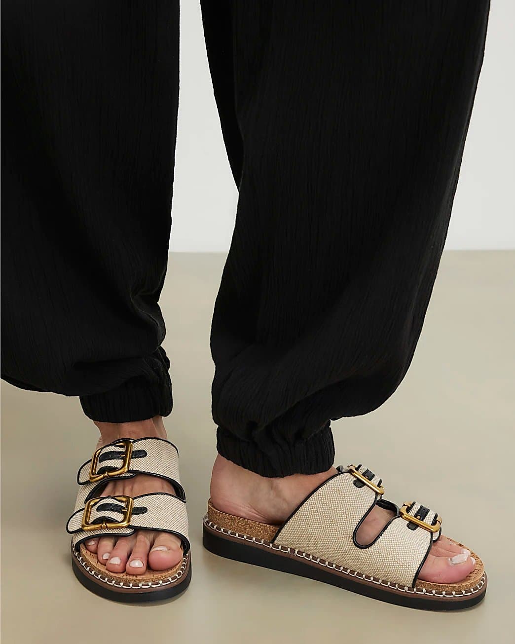 River Island River Island Womens Beige Double Strap Footbed Sandals
