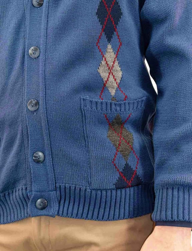 Tootal Tootal Men's Argyle Cardigan in Mid Blue - 3