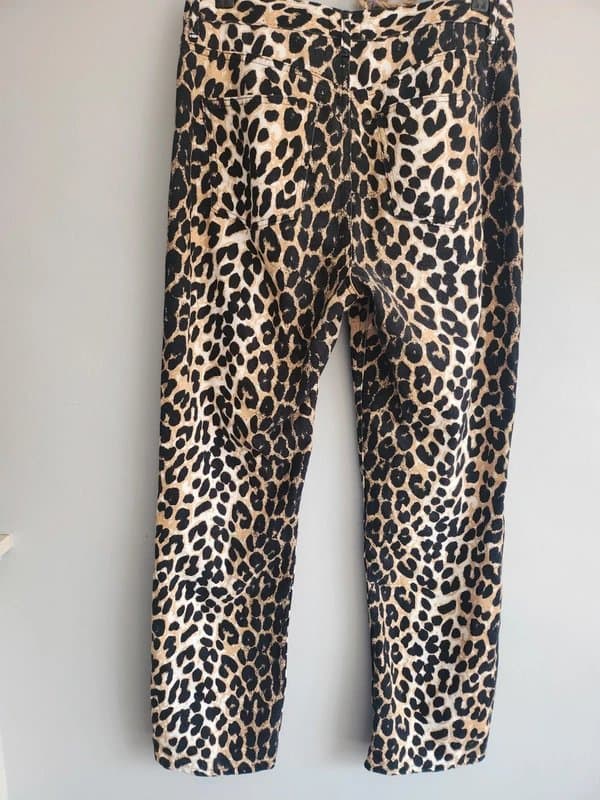 ASOS Design Asos Size 12 Leopard Print Denim Trousers Indie Sleaze Mob Wife Aesthetic