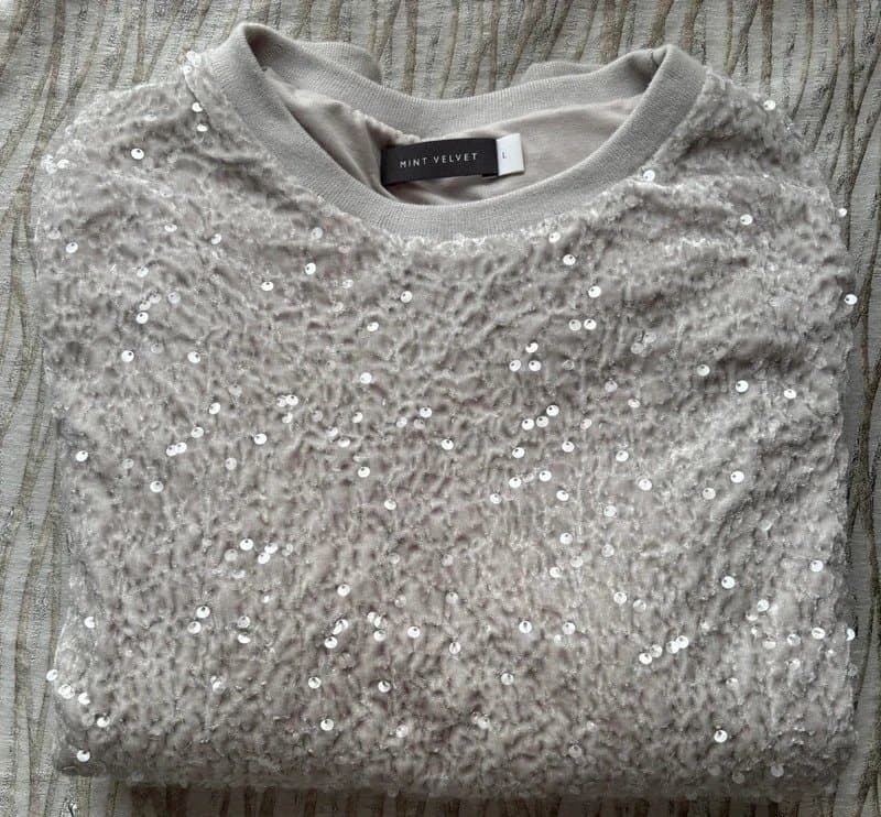 Mint Velvet Mint Velvet Dove Grey Velvet Sequinned Embellished Top - L 🌺