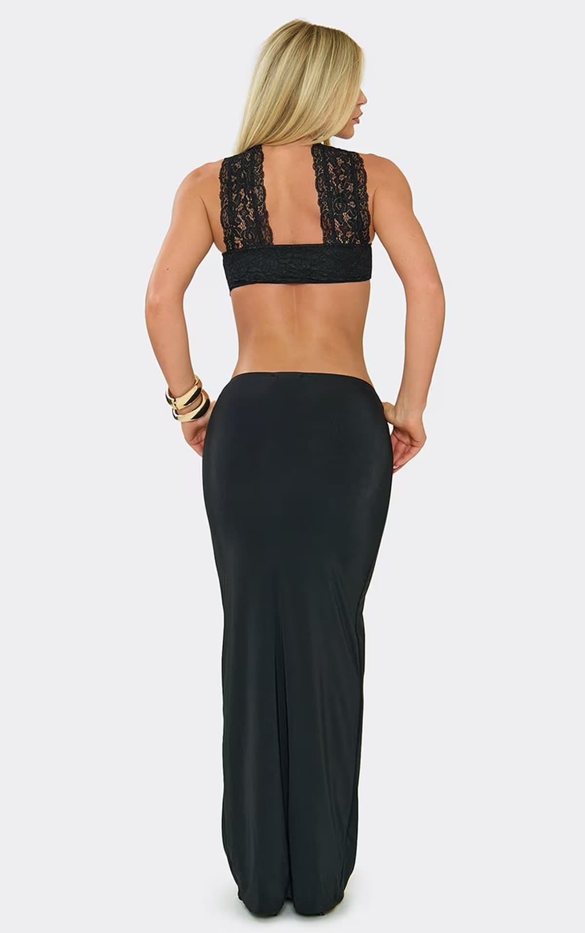 EGO Bandeau Lace Trim Choker Detail Cut Out Maxi Dress In Black, Women's Size UK 6