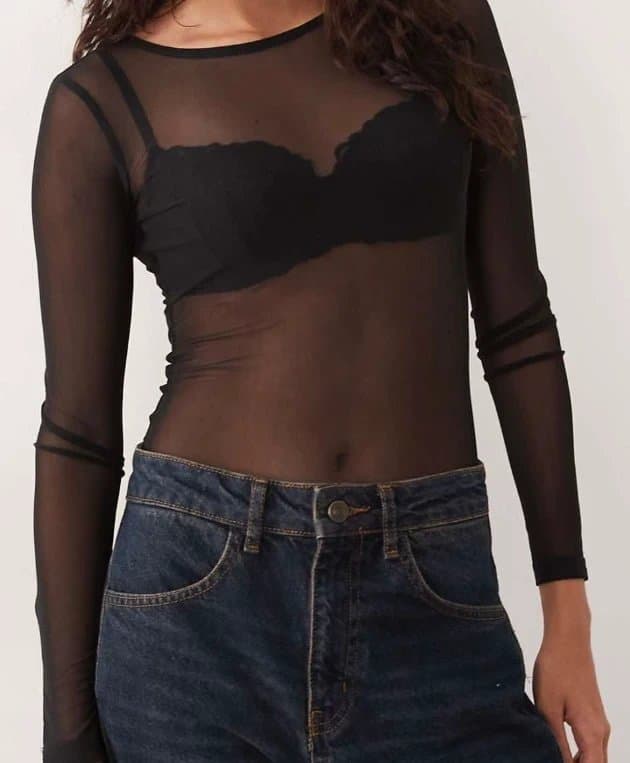 ASOS Mesh long sleeve bodysuit, thong cut