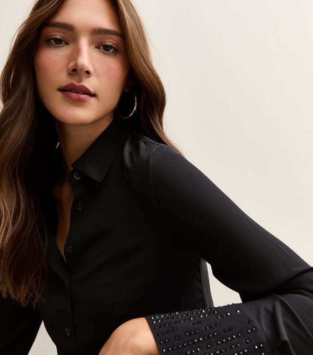 New Look Women's Black Sequin Cuff Long Sleeve Shirt New Look - 3