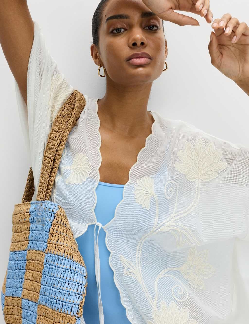 Marks & Spencer M&S Cotton Rich Embroidered Kaftan Ivory
