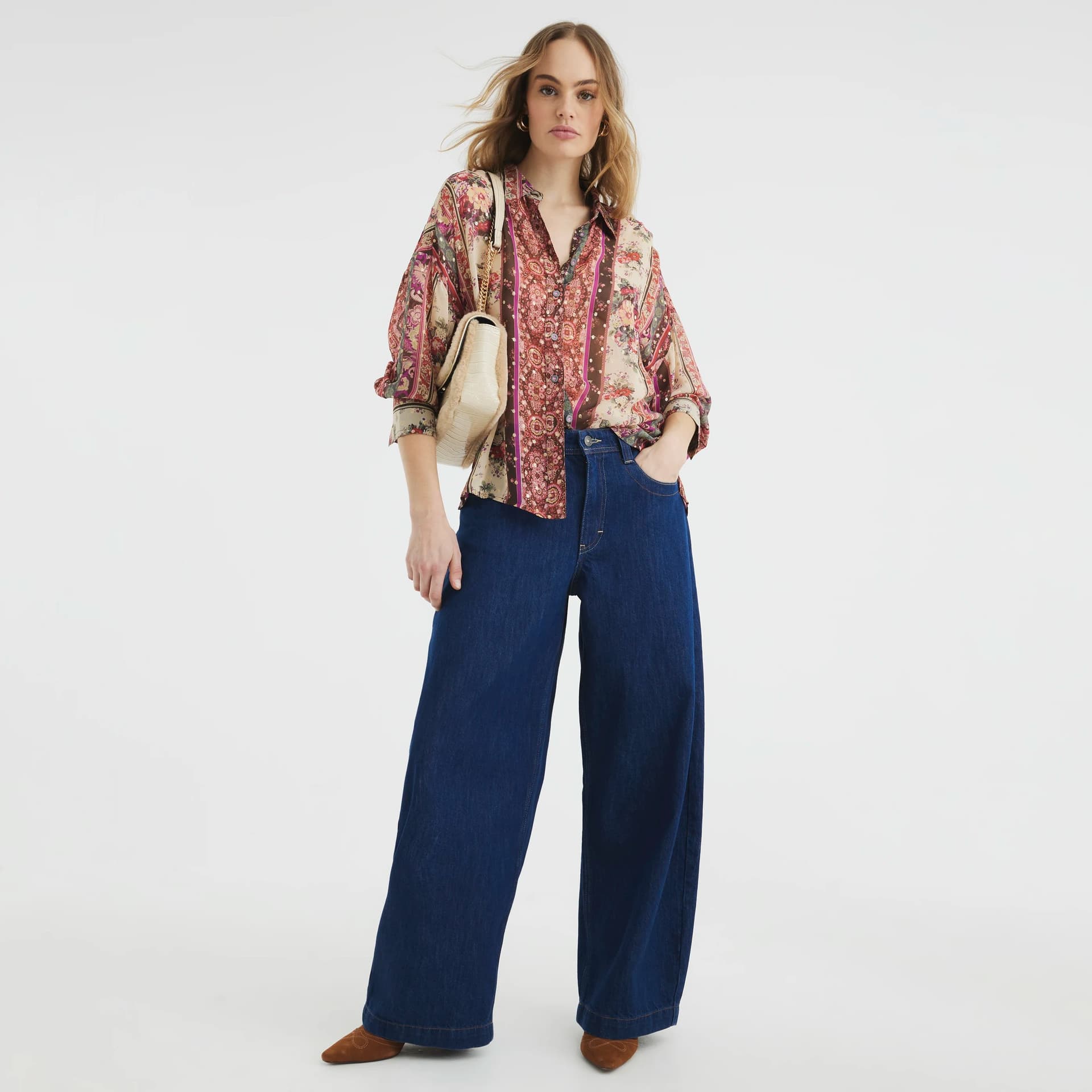River Island River Island Womens Rust Long Sleeve Floral Scarf Print Shirt