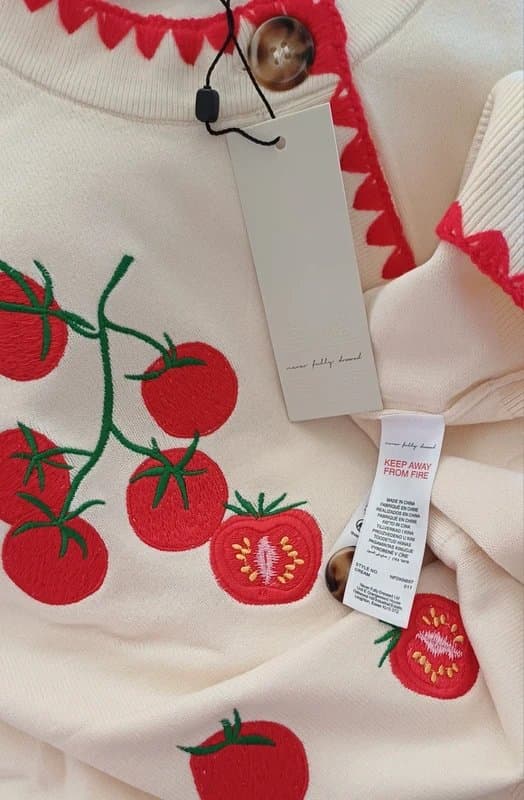 Never Fully Dressed Never Fully Dressed Tomato Embroidered Knit Cardigan - size XL