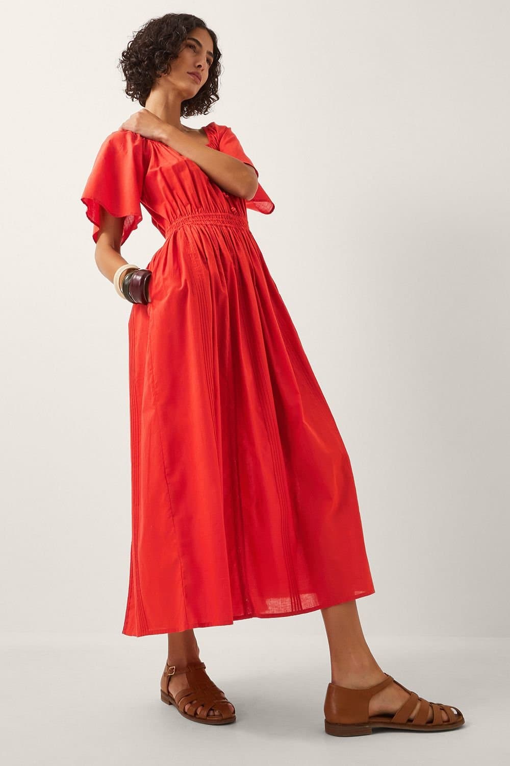 Monsoon Monsoon Women's Lane Pintuck Lace Midi Dress Orange