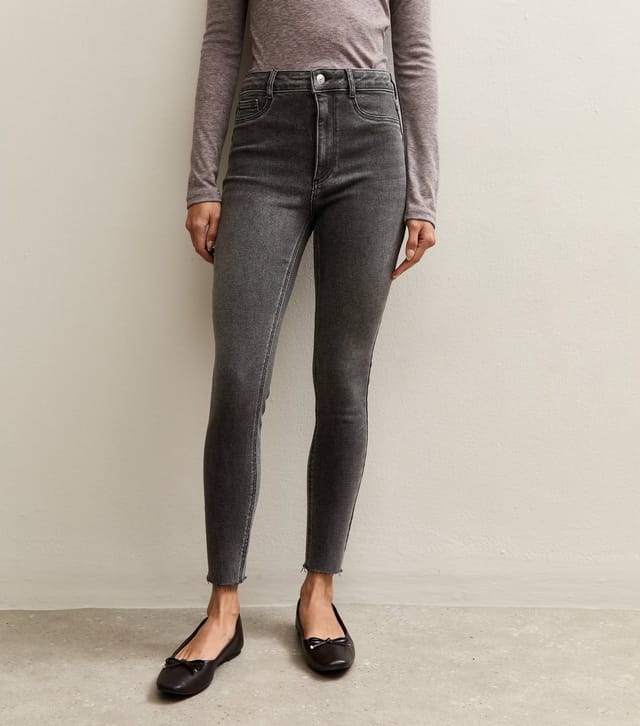 New Look Women's Grey Hallie Disco Frayed Hem Super Skinny Jeans New Look - 3