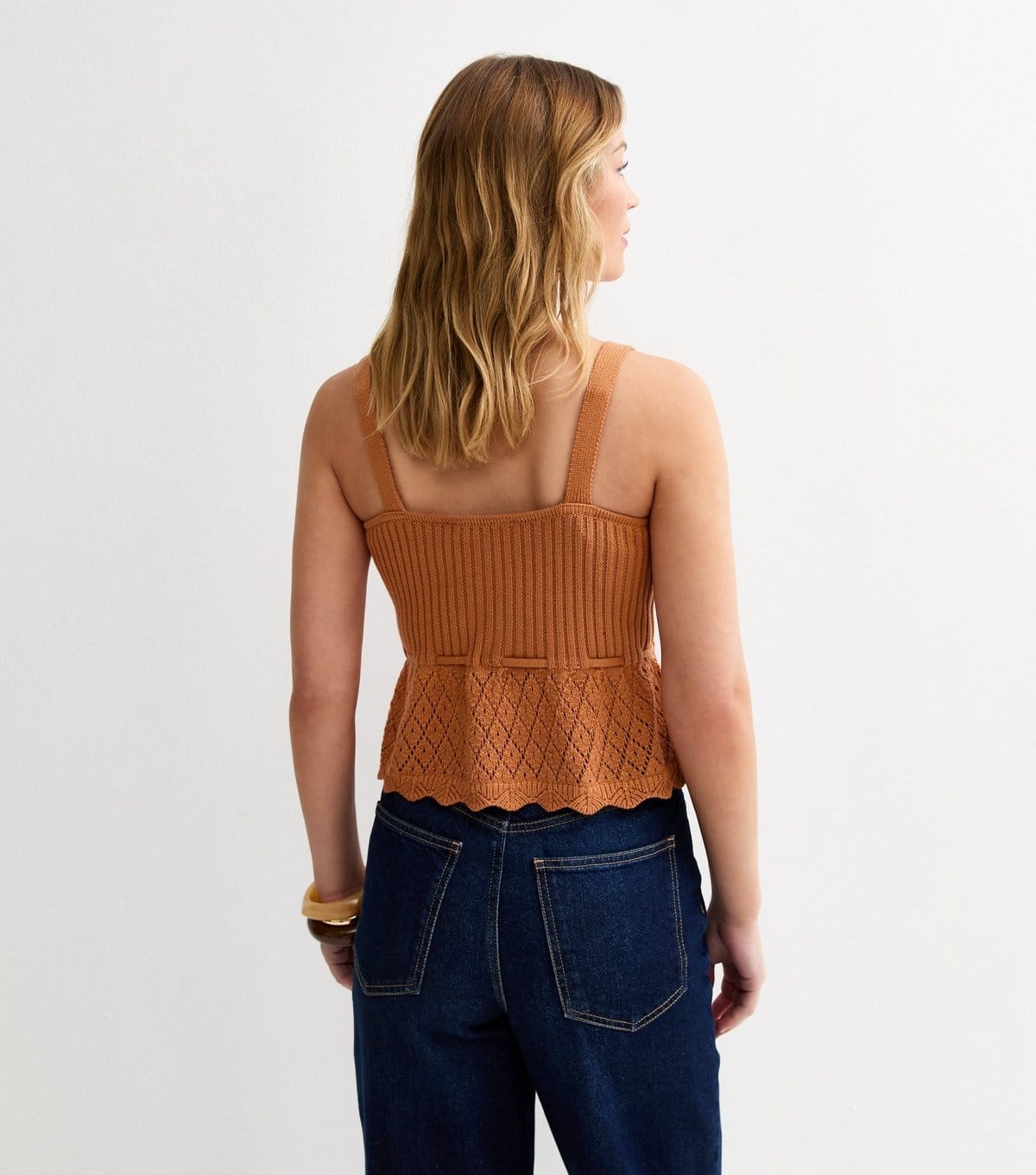 New Look Women's Tan Cotton Rich Tie Waist Peplum Vest New Look - 4
