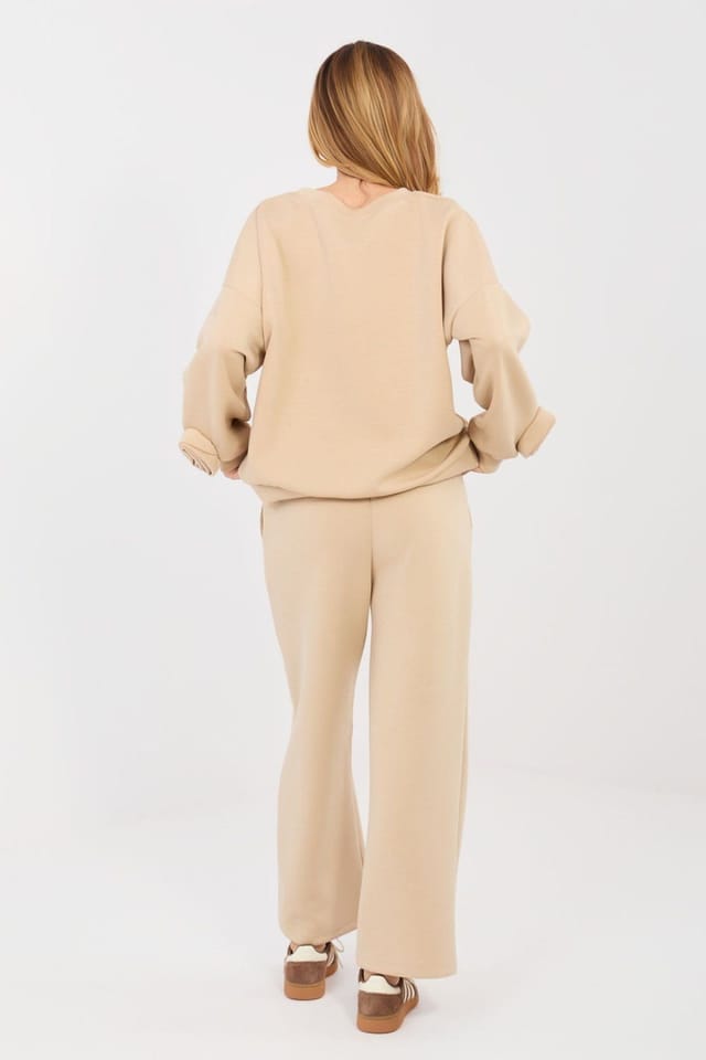 Love Lace Love Lace Women's Viscose Elastane Casual Sweatshirt Trousers Set in Beige - 3