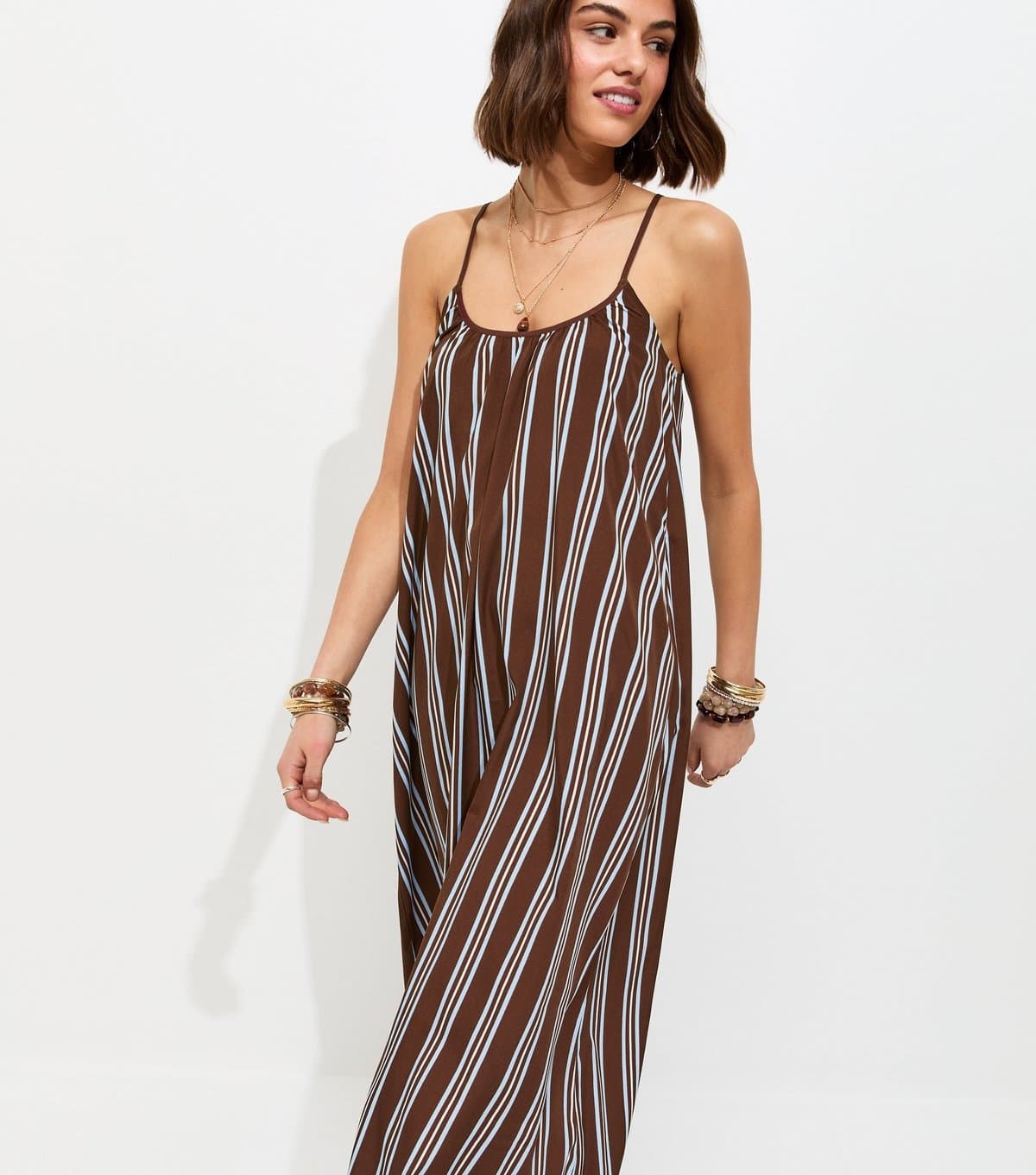 New Look Women's Brown Stripe Crepe Cami Strap Maxi Dress New Look