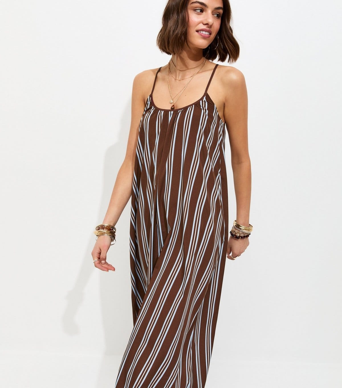 New Look Brown Stripe Crepe Cami Strap Maxi Dress