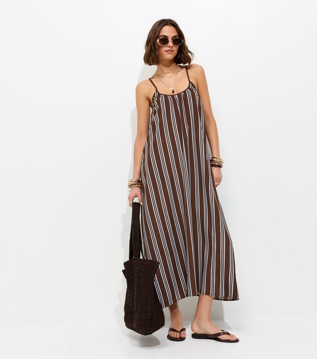 New Look Women's Brown Stripe Crepe Cami Strap Maxi Dress New Look - 3