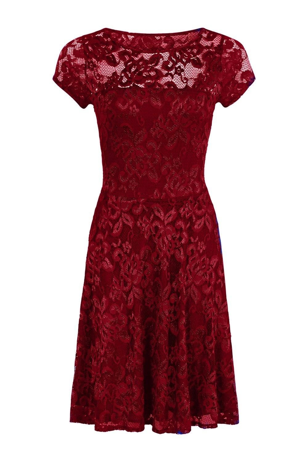 Hot Squash Hot Squash Women's Lace Fit n Flare Dress in Red - 2