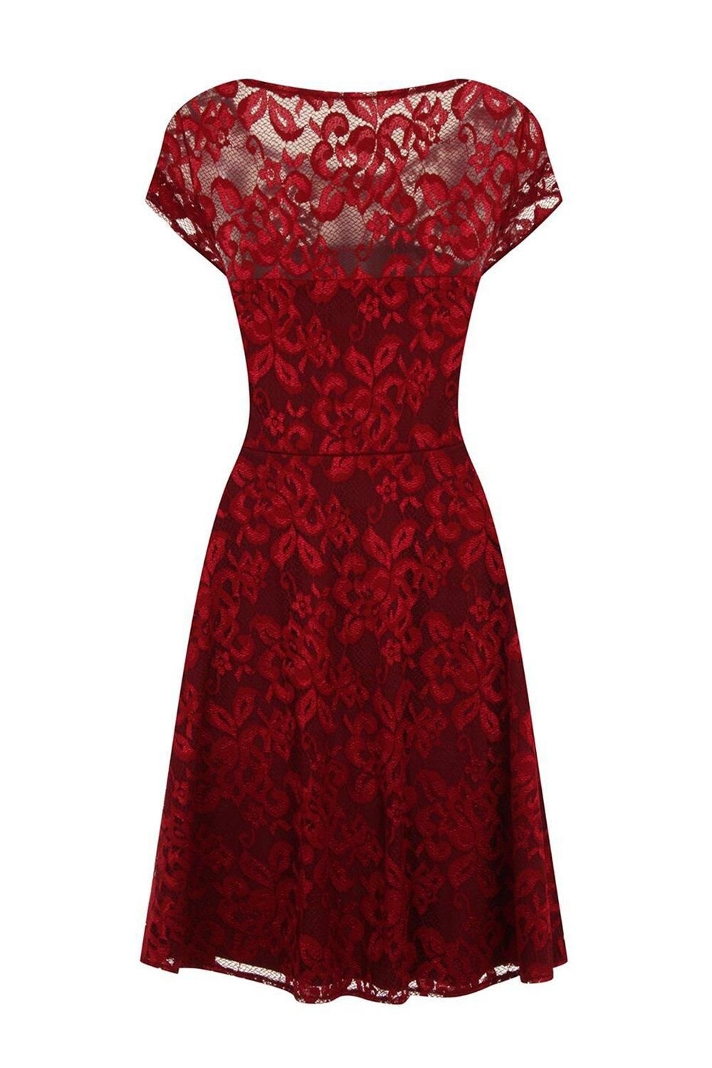 Hot Squash Hot Squash Women's Lace Fit n Flare Dress in Red - 3