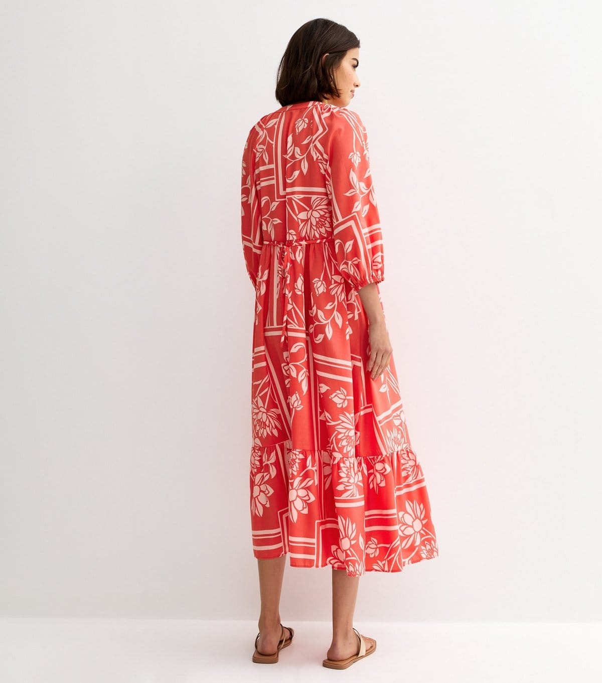 New Look Women's Red and Pink Floral Smock Midi Dress New Look - 4