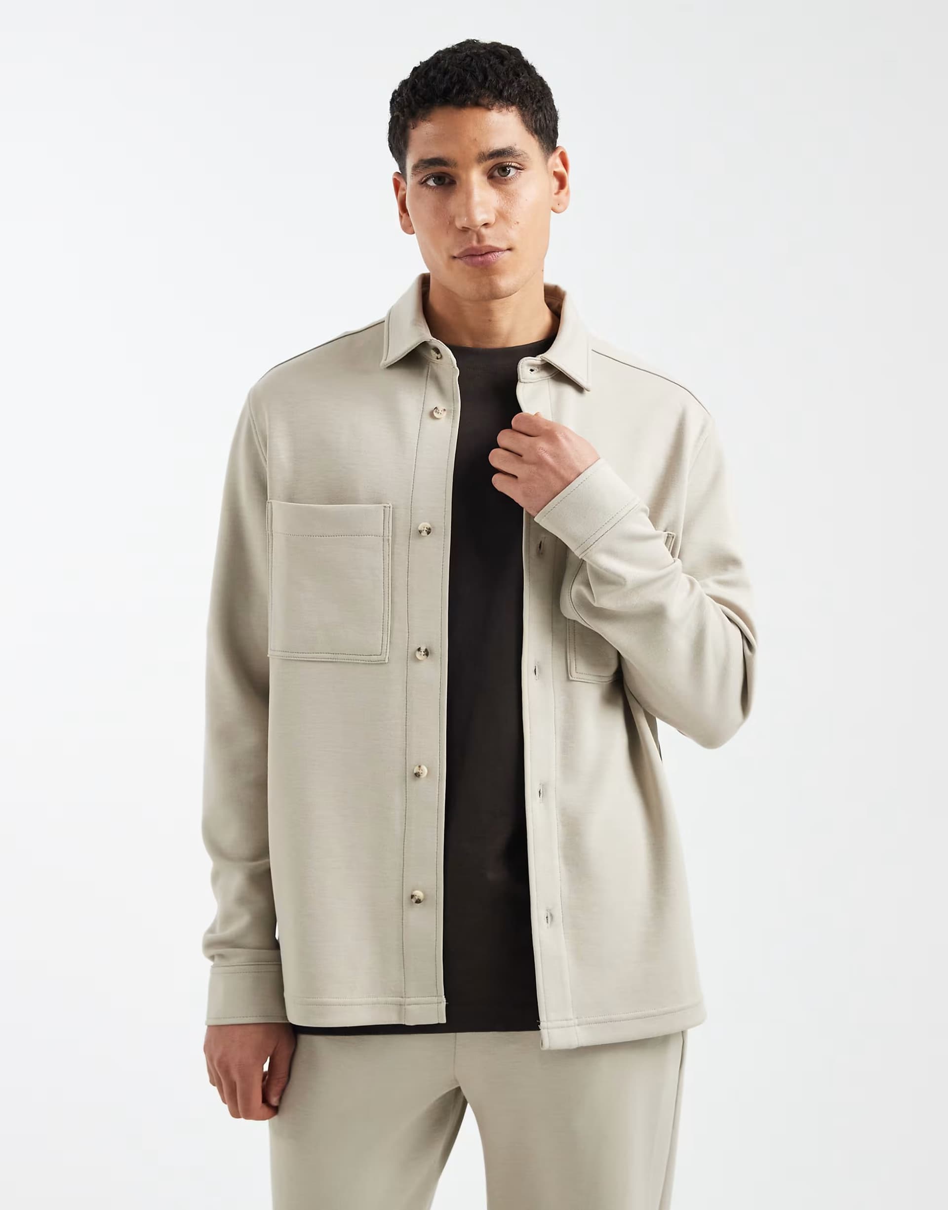 ASOS ASOS DESIGN co-ord overshirt in beige