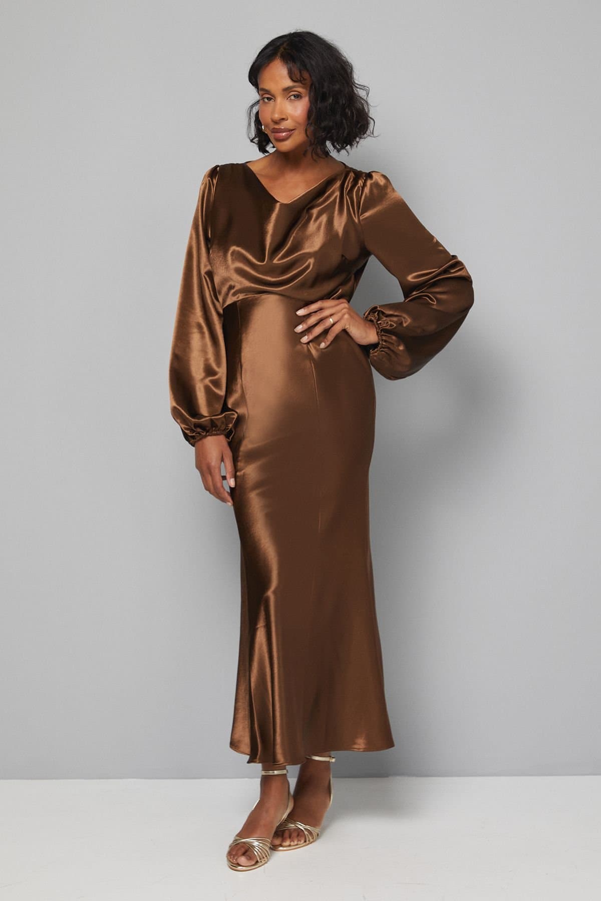 Wallis Wallis Women's Satin Cowl Neck Midi Dress in Gun Metal