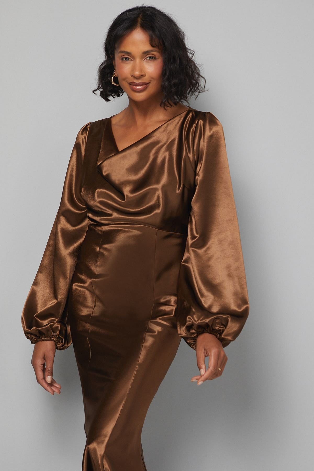 Wallis Wallis Women's Satin Cowl Neck Midi Dress in Gun Metal - 4