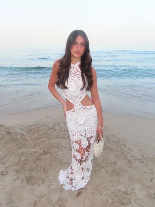 ASOS white crochet halter neck dress